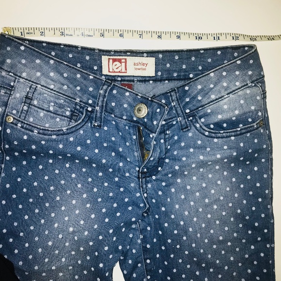 Y2K LEI Ashley Low Rise Skinny Jeans Blue with White Polka Dots Size 1/Juniors - Picture 12 of 12